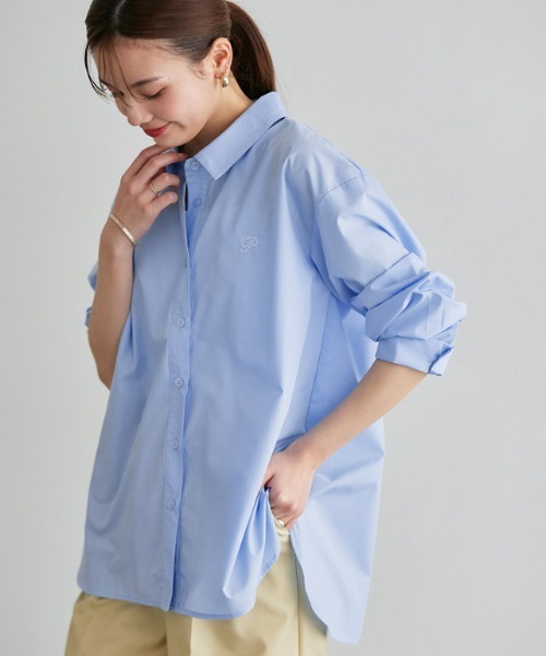 Pierrot（ピエロ）の「刺繍ロゴシャツ（シャツ/ブラウス・レディース・オフホワイト/ブルー系その他/ネイビー・L/M）」の5枚目の写真