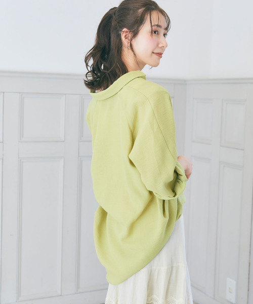 CROSS FUNCTION（クロスファンクション）の「《シワになりにくい・洗える》リネンライクタックスリーブシャツ【CF/クロスファンクション】（シャツ/ブラウス・レディース・オフホワイト/サーモンピンク/オレンジ/ベージュ/ライトグリーン/ネイビー・M/L/LL）」の15枚目の写真