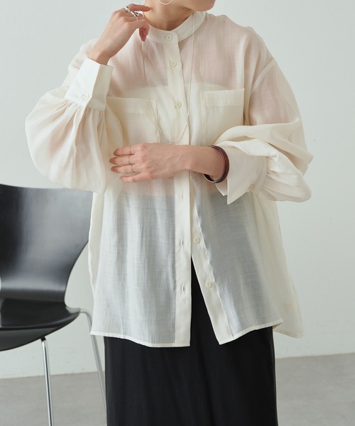 Omekashi（オメカシ）の「バンドカラーシアーシャツ（シャツ/ブラウス・レディース・オフホワイト/ブルー/ベージュ/ライム・FREE）」の17枚目の写真