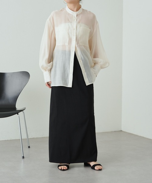 Omekashi（オメカシ）の「バンドカラーシアーシャツ（シャツ/ブラウス・レディース・オフホワイト/ブルー/ベージュ/ライム・FREE）」の19枚目の写真