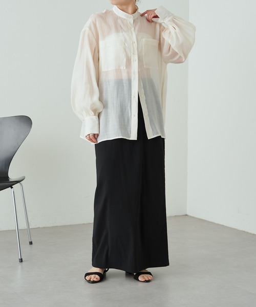 Omekashi（オメカシ）の「バンドカラーシアーシャツ（シャツ/ブラウス・レディース・オフホワイト/ブルー/ベージュ/ライム・FREE）」の20枚目の写真