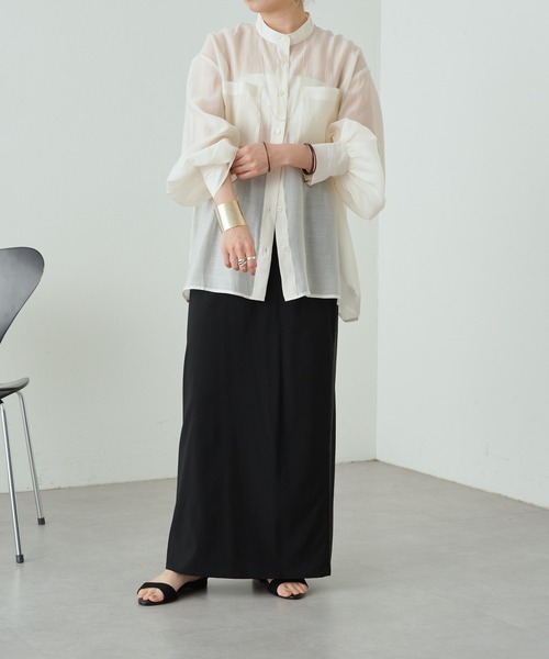 Omekashi（オメカシ）の「バンドカラーシアーシャツ（シャツ/ブラウス・レディース・オフホワイト/ブルー/ベージュ/ライム・FREE）」の21枚目の写真