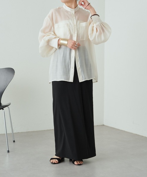 Omekashi（オメカシ）の「バンドカラーシアーシャツ（シャツ/ブラウス・レディース・オフホワイト/ブルー/ベージュ/ライム・FREE）」の22枚目の写真