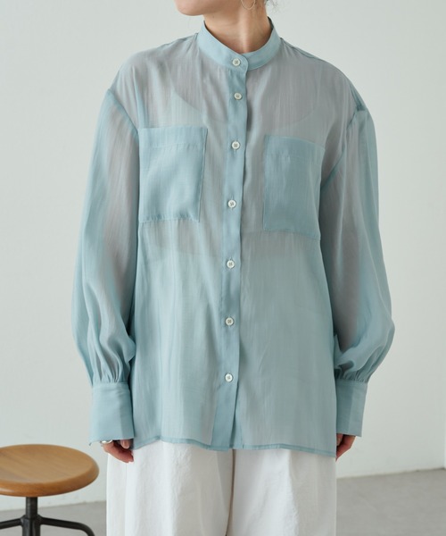 Omekashi（オメカシ）の「バンドカラーシアーシャツ（シャツ/ブラウス・レディース・オフホワイト/ブルー/ベージュ/ライム・FREE）」の7枚目の写真