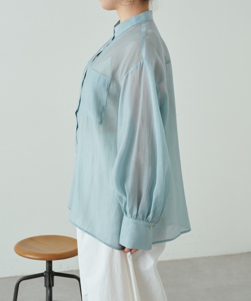 Omekashi（オメカシ）の「バンドカラーシアーシャツ（シャツ/ブラウス・レディース・オフホワイト/ブルー/ベージュ/ライム・FREE）」の8枚目の写真