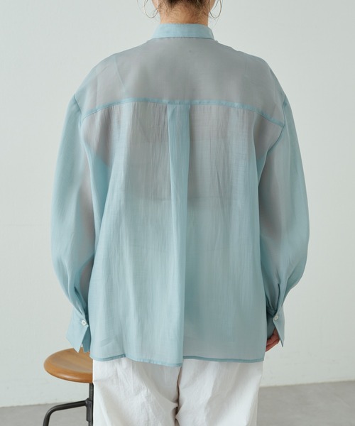 Omekashi（オメカシ）の「バンドカラーシアーシャツ（シャツ/ブラウス・レディース・オフホワイト/ブルー/ベージュ/ライム・FREE）」の9枚目の写真