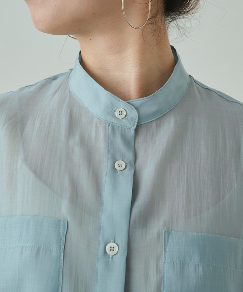 Omekashi（オメカシ）の「バンドカラーシアーシャツ（シャツ/ブラウス・レディース・オフホワイト/ブルー/ベージュ/ライム・FREE）」の10枚目の写真