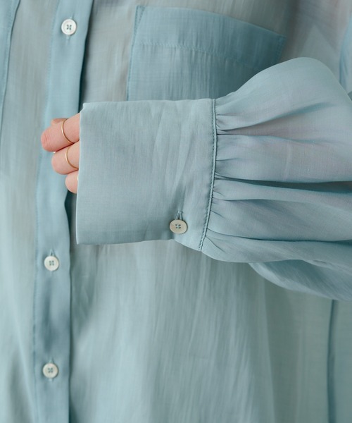 Omekashi（オメカシ）の「バンドカラーシアーシャツ（シャツ/ブラウス・レディース・オフホワイト/ブルー/ベージュ/ライム・FREE）」の11枚目の写真