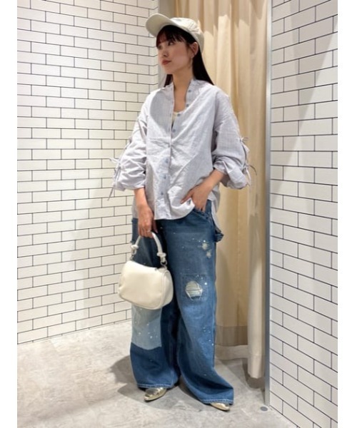 RODEO CROWNS WIDE BOWL（ロデオクラウンズワイドボウル）の「リネン アームリボンシャツ（シャツ/ブラウス・レディース・チャコールグレー/オレンジ系その他/オフホワイト/ブルー系その他・FREE）」の21枚目の写真