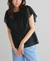 メッシュフリルスリーブブラウス