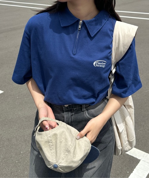 kutir(クティール)の「刺繍ロゴハーフジップTシャツ(Tシャツ/カットソー・レディース・チャコールグレー/オートミール/ブルー/アイボリー・FREE)」の4枚目の写真