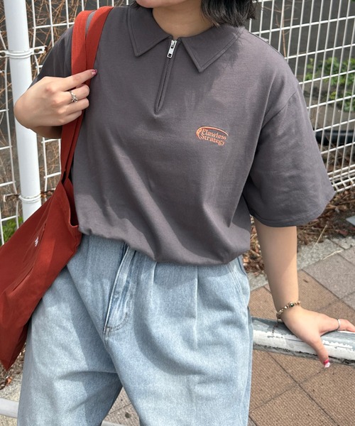 kutir(クティール)の「刺繍ロゴハーフジップTシャツ(Tシャツ/カットソー・レディース・チャコールグレー/オートミール/ブルー/アイボリー・FREE)」の13枚目の写真