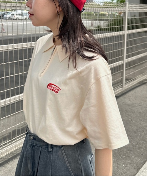 kutir(クティール)の「刺繍ロゴハーフジップTシャツ(Tシャツ/カットソー・レディース・チャコールグレー/オートミール/ブルー/アイボリー・FREE)」の7枚目の写真