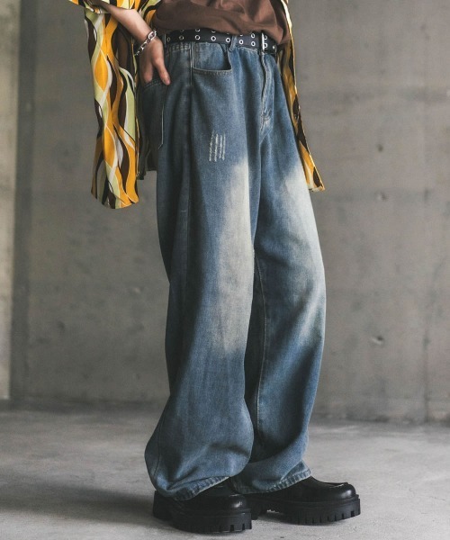 Shoowtime(ショウタイム)の「ヴィンテージメイクオーバーワイドデニムパンツ(デニムパンツ・メンズ・ブラウン系/ブルー/ブルー系/ブラック系/ライトブルー/ブラック・MEDIUM/LARGE/X-LARGE/SMALL)」の5枚目の写真