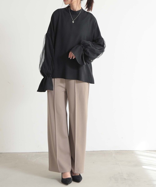 and it_（アンドイット）の「チュールスリーブハイネックブラウス（シャツ/ブラウス・レディース・ブルー/アイボリー/ブラック・M）」の4枚目の写真