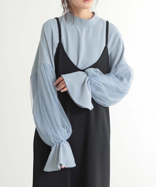 and it_（アンドイット）の「チュールスリーブハイネックブラウス（シャツ/ブラウス・レディース・ブルー/アイボリー/ブラック・M）」の10枚目の写真