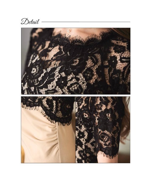 DAZZY（デイジー）の「ギャザー フラワーレース 五分袖 タイトミニドレス（ドレス・レディース・ブラック×グリーン/ブラック×ブラック/ブラック×レッド/ブラック×ベージュ・M/L/S）」の10枚目の写真