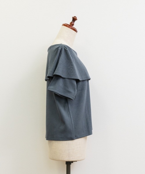 CLETTE(クレット)の「ブローチ付き半袖リブトップス(Tシャツ/カットソー・レディース・ブラック/アイボリー/ブルー・4L/3L/LL)」の16枚目の写真