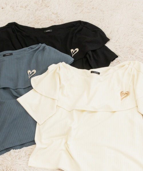 CLETTE(クレット)の「ブローチ付き半袖リブトップス(Tシャツ/カットソー・レディース・ブラック/アイボリー/ブルー・4L/3L/LL)」の20枚目の写真