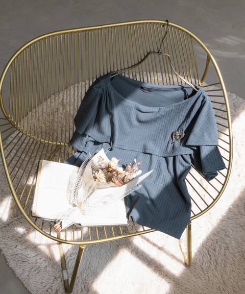 CLETTE(クレット)の「ブローチ付き半袖リブトップス(Tシャツ/カットソー・レディース・ブラック/アイボリー/ブルー・4L/3L/LL)」の14枚目の写真