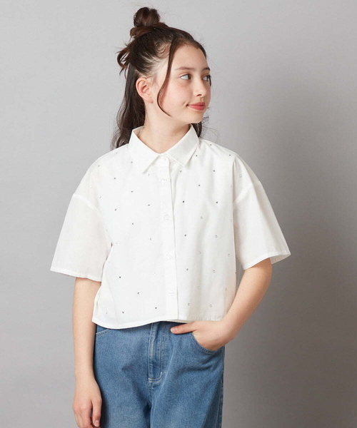 a.v.v（アーヴェヴェ）の「[140-150]アソートクロップドシャツ（シャツ/ブラウス・キッズ・ホワイト/ダークインディゴブルー・140/150）」の2枚目の写真