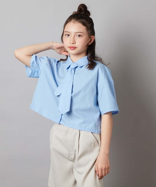 a.v.v（アーヴェヴェ）の「[140-150]アソートクロップドシャツ（シャツ/ブラウス・キッズ・ホワイト/ダークインディゴブルー・140/150）」の3枚目の写真