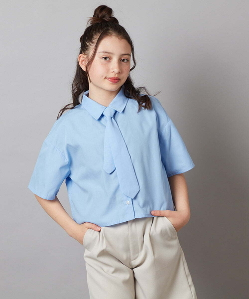 a.v.v（アーヴェヴェ）の「[140-150]アソートクロップドシャツ（シャツ/ブラウス・キッズ・ホワイト/ダークインディゴブルー・140/150）」の4枚目の写真