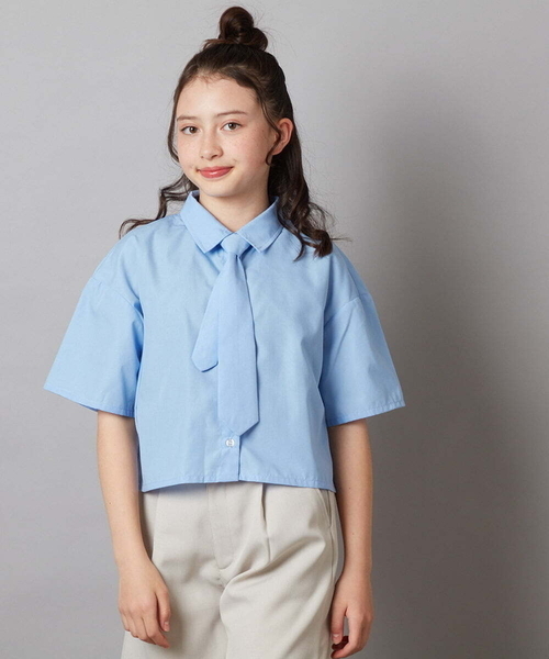 a.v.v（アーヴェヴェ）の「[140-150]アソートクロップドシャツ（シャツ/ブラウス・キッズ・ホワイト/ダークインディゴブルー・140/150）」の5枚目の写真