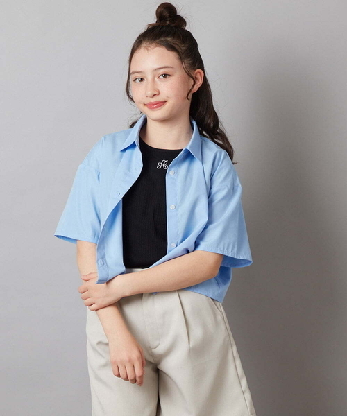 a.v.v（アーヴェヴェ）の「[140-150]アソートクロップドシャツ（シャツ/ブラウス・キッズ・ホワイト/ダークインディゴブルー・140/150）」の6枚目の写真