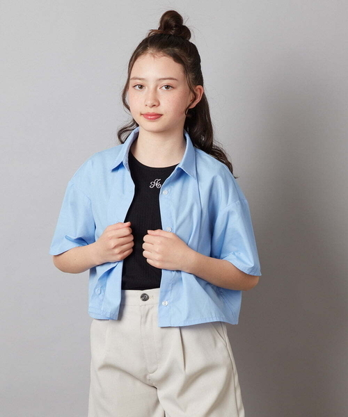 a.v.v（アーヴェヴェ）の「[140-150]アソートクロップドシャツ（シャツ/ブラウス・キッズ・ホワイト/ダークインディゴブルー・140/150）」の7枚目の写真
