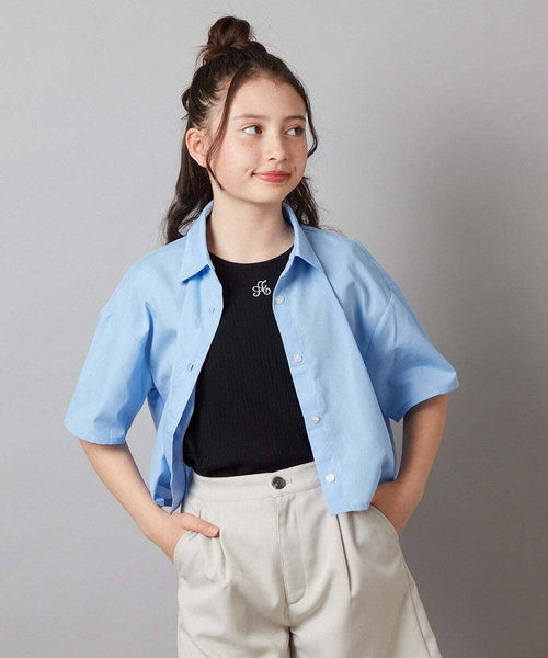 a.v.v（アーヴェヴェ）の「[140-150]アソートクロップドシャツ（シャツ/ブラウス・キッズ・ホワイト/ダークインディゴブルー・140/150）」の8枚目の写真