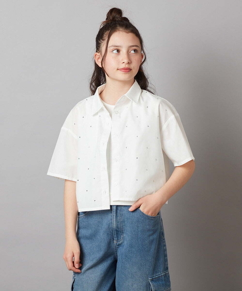 a.v.v（アーヴェヴェ）の「[140-150]アソートクロップドシャツ（シャツ/ブラウス・キッズ・ホワイト/ダークインディゴブルー・140/150）」の22枚目の写真