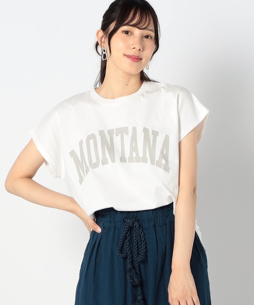 Grand PARK（グランドパーク）の「ドルマンカレッジロゴT（Tシャツ/カットソー・レディース・ブルー/チャコールグレー/カーキ/ホワイト・FREE）」の2枚目の写真