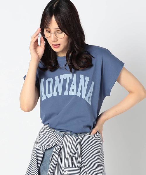 Grand PARK（グランドパーク）の「ドルマンカレッジロゴT（Tシャツ/カットソー・レディース・ブルー/チャコールグレー/カーキ/ホワイト・FREE）」の4枚目の写真