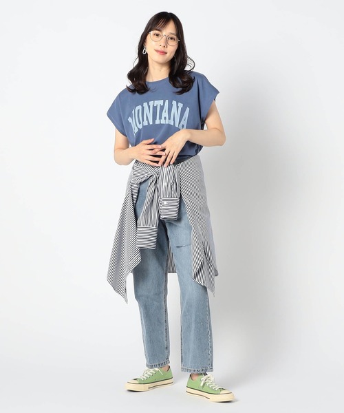 Grand PARK（グランドパーク）の「ドルマンカレッジロゴT（Tシャツ/カットソー・レディース・ブルー/チャコールグレー/カーキ/ホワイト・FREE）」の7枚目の写真