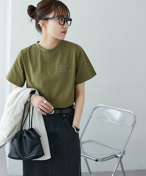 DISCOAT(ディスコート)の「【新色追加】3段ロゴ刺繍ショートTシャツ《WEB限定》(Tシャツ/カットソー・レディース・ホワイト/ピンク/アイボリー/ネイビー/グレー/チャコールグレー/ホワイト系その他/カーキ/イエロー・MEDIUM)」の20枚目の写真