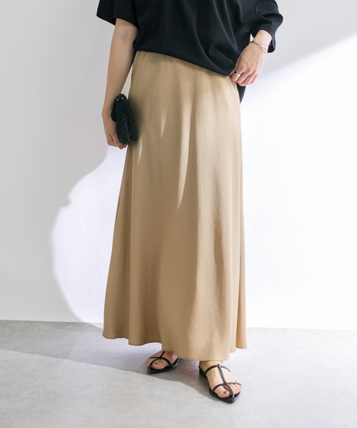 ✨美品✨45R✨コーデュロイ✨イージースカート✨KHAKI RIVE DROITE（リヴドロワ）の「【すっきりキレイ見え】テンセル