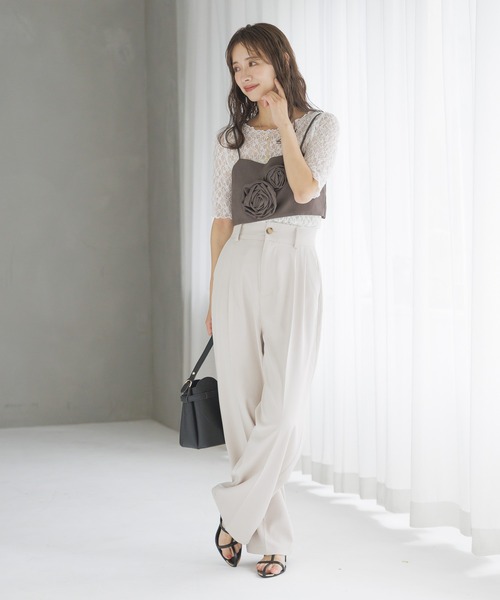 mysty woman(ミスティウーマン)の「ストレッチレースインナープルオーバー半袖 137954(Tシャツ/カットソー・レディース・ブラック/オフホワイト/ライトグリーン・FREE)」の22枚目の写真