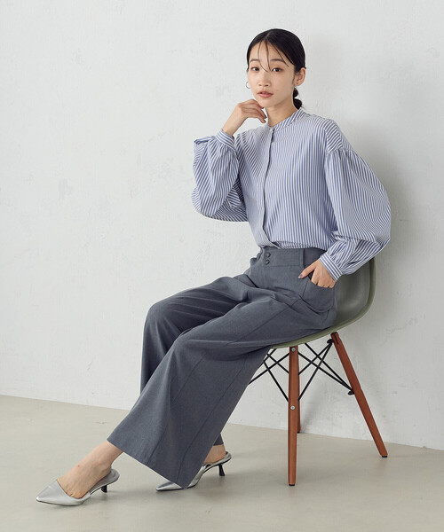 COMME CA ISM(コムサイズム)の「ポリエステルレーヨンストレッチ ダイアゴナルファスナー ハイウエスト ワイドパンツ(その他パンツ・レディース・杢グレー/ネイビー・MEDIUM/LARGE)」の4枚目の写真