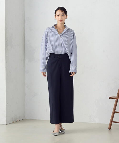 COMME CA ISM(コムサイズム)の「ポリエステルレーヨンストレッチ ダイアゴナルファスナー ハイウエスト ワイドパンツ(その他パンツ・レディース・杢グレー/ネイビー・MEDIUM/LARGE)」の7枚目の写真