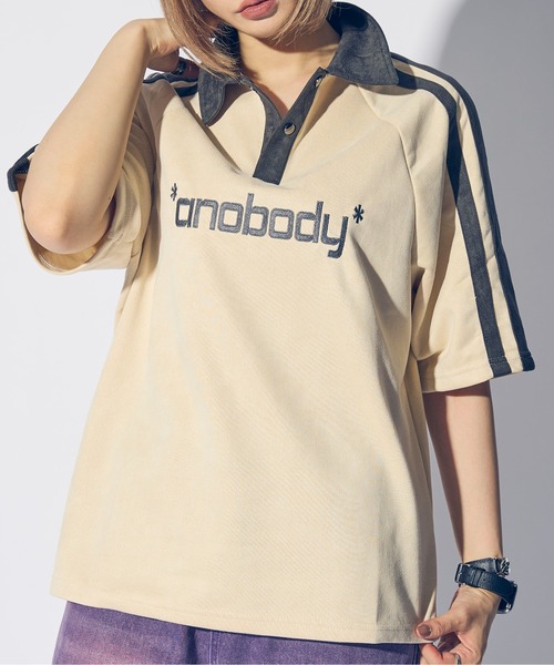 ポロシャツ ポロ 「*anobody* / アノバディー」Suede-touch Embroidered Polo Shirt/ スエードタッチ エン anobody ポロシャツ ポロ 「*anobody* / アノバディー」Suede
