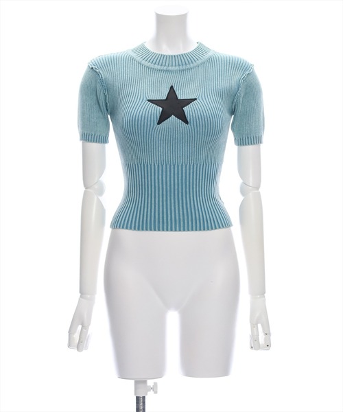 clear（クリア）の「ピグメント加工星ワッペン付キリブニットトップス［ウィッシュコア 大人 カジュアル］≪再入荷≫（ニット/セーター・レディース・ブルー/ブラウン/グレー・F）」の18枚目の写真