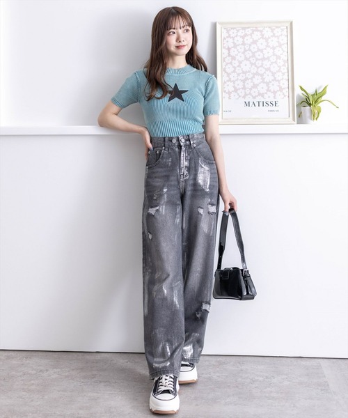 clear（クリア）の「ピグメント加工星ワッペン付キリブニットトップス［ウィッシュコア 大人 カジュアル］≪再入荷≫（ニット/セーター・レディース・ブルー/ブラウン/グレー・F）」の9枚目の写真