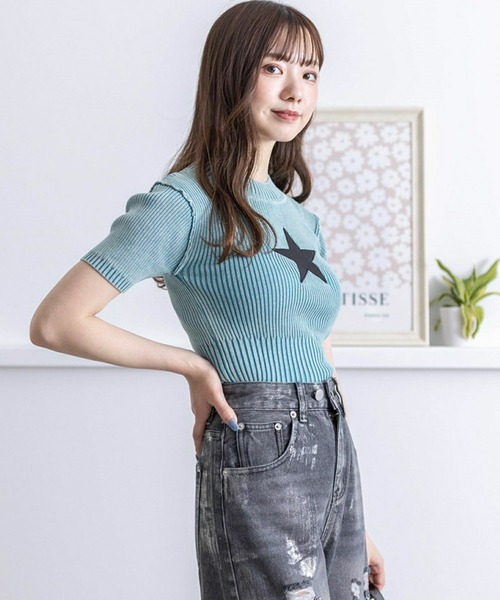 clear（クリア）の「ピグメント加工星ワッペン付キリブニットトップス［ウィッシュコア 大人 カジュアル］≪再入荷≫（ニット/セーター・レディース・ブルー/ブラウン/グレー・F）」の22枚目の写真