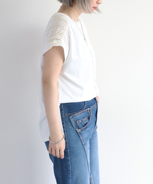 cepo(セポ)の「袖切り替えギャザープルオーバー(Tシャツ/カットソー・レディース・チャコール/オフホワイト/グレイッシュベージュ・M)」の7枚目の写真