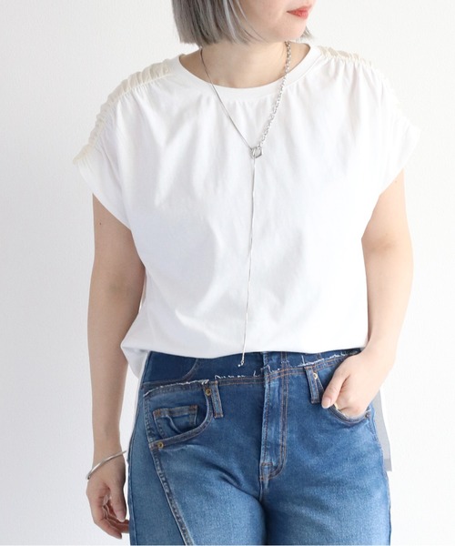 cepo(セポ)の「袖切り替えギャザープルオーバー(Tシャツ/カットソー・レディース・チャコール/オフホワイト/グレイッシュベージュ・M)」の6枚目の写真