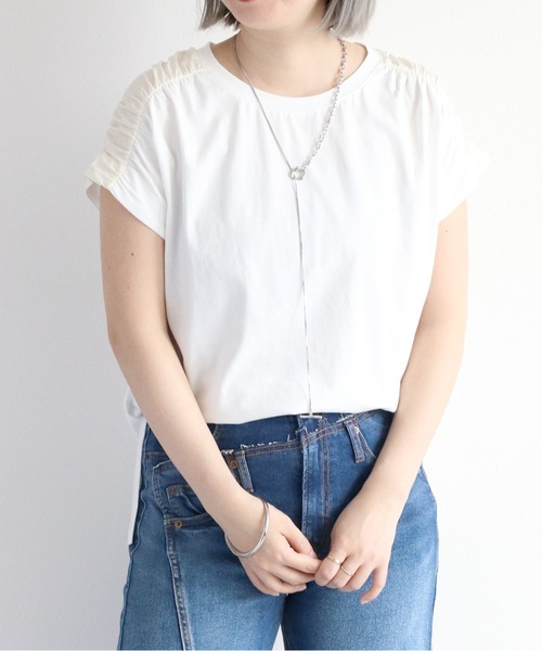 cepo(セポ)の「袖切り替えギャザープルオーバー(Tシャツ/カットソー・レディース・チャコール/オフホワイト/グレイッシュベージュ・M)」の5枚目の写真