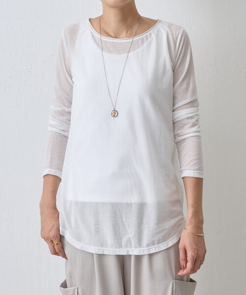 BEARDSLEY（ビアズリー）の「シアー天竺カットソー（Tシャツ/カットソー・レディース・ホワイト/ブラック・FREE）」の2枚目の写真