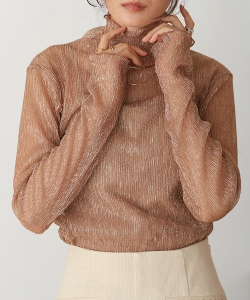 Bab（バブ）の「プリーツシアーハイネックトップス（Tシャツ/カットソー・レディース・ホワイト/ライトグレー/ピンク/ゴールド・FREE）」の3枚目の写真