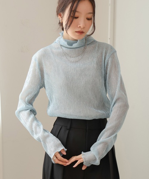 Bab（バブ）の「プリーツシアーハイネックトップス（Tシャツ/カットソー・レディース・ホワイト/ライトグレー/ピンク/ゴールド・FREE）」の22枚目の写真